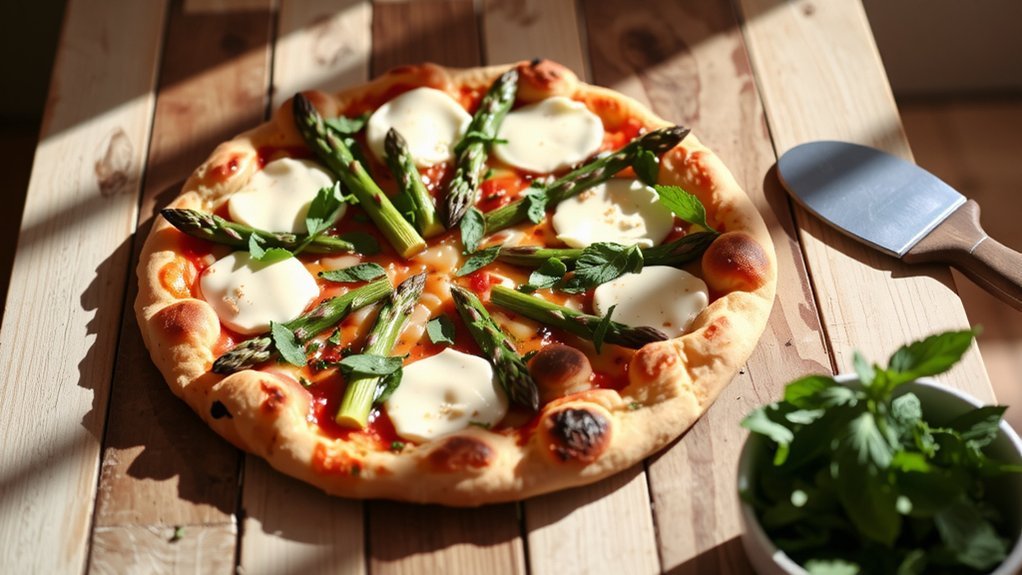 herbed asparagus garlic pizza