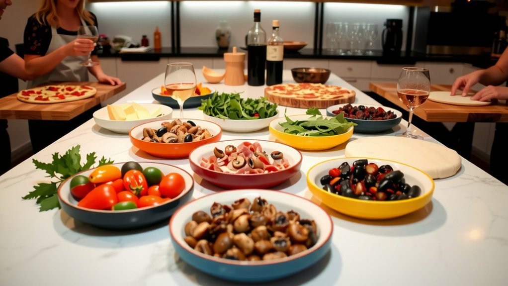 organized toppings with labels