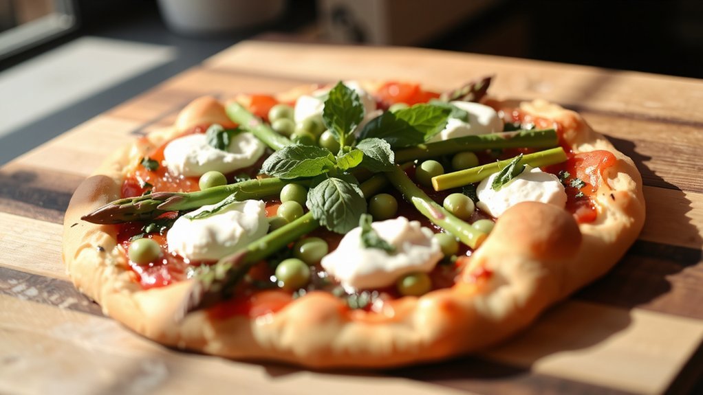 ricotta crowned pizza with asparagus
