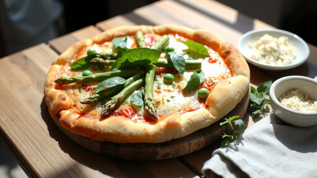 spring pizza with asparagus