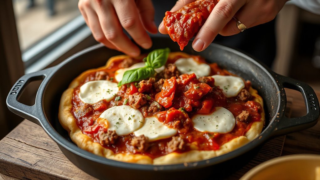 assemble deep dish pizza
