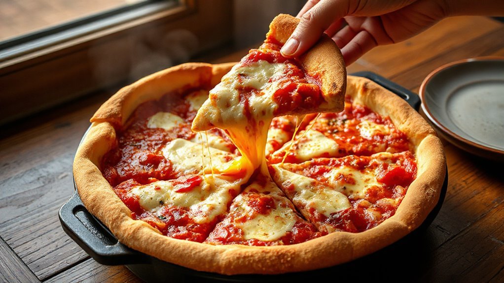 savoring deep dish pizza